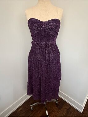 Sparkly Purple Strapless Tiered Party Dress